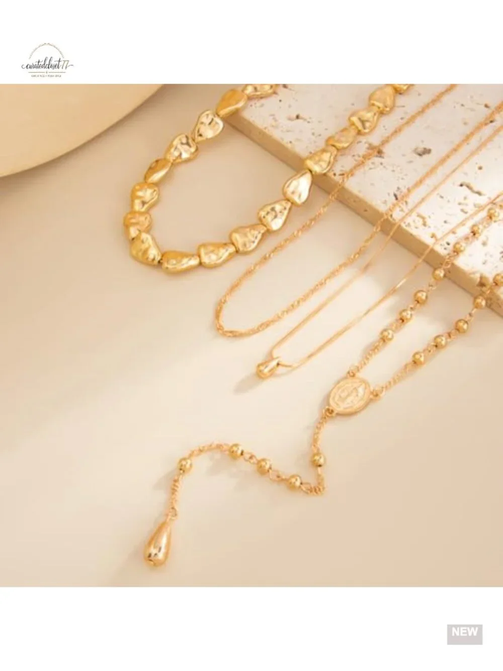 Layered Geometric Pendant Necklace for Women, Long Stackable Choker, Trendy